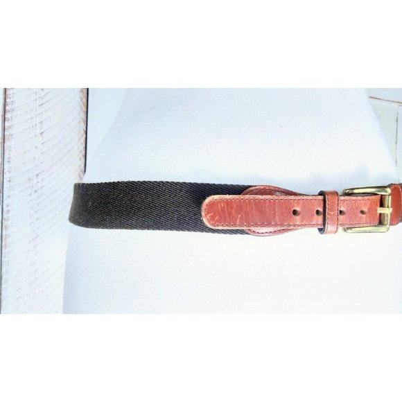 Vintage dark brown canvas leather chord belt with brass buckle - Picture 4 of 4